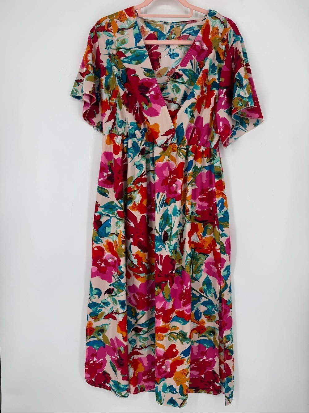 SHEIN Curve Floral Boho Wrap V Neck Summer Chic Maxi Dress With Slit Size 1XL